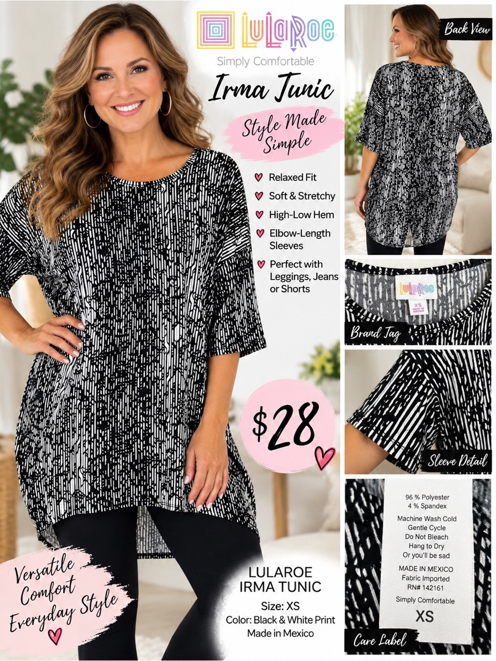 LuLaRoe Irma Tunic - Black & White Abstract Print